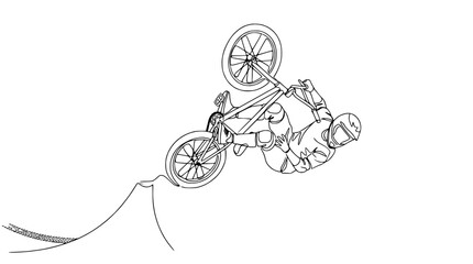 Obraz premium BMX Rider Performing Aerial Trick Over Ramp - Freestyle Bicycle Stunt Line Art