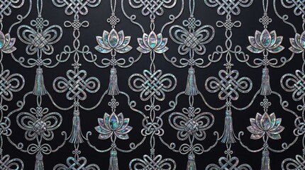 Fototapeta premium South korean pattern black lacquer lotus motif inlay with traditional seamless background