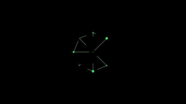 Minimalist green digital network loading circle animation on 4k black background, technology