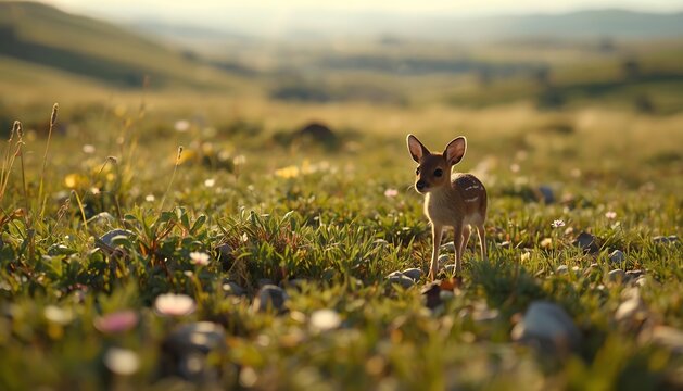 The little mouse deer was walking around