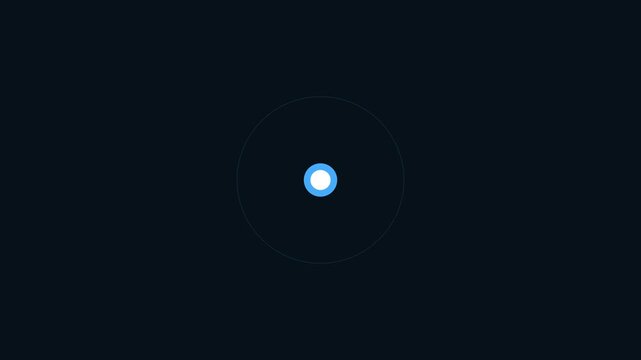 Minimalist network connection animation: five nodes rotating around a central blue core on dark 4k background