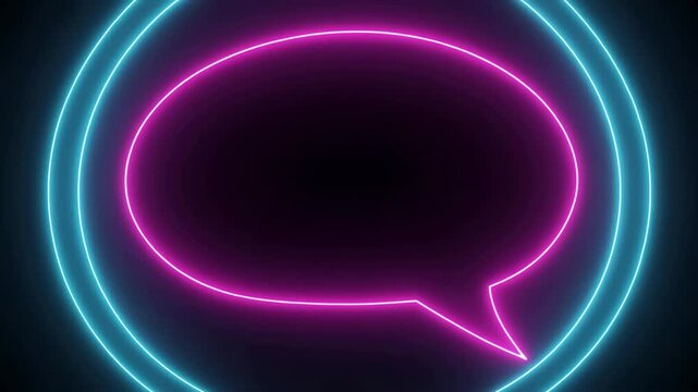 Glowing neon speech bubble with vibrant circular light motion video

