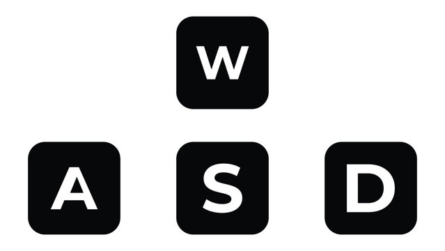 Arrow direction icon. wasd symbol. Key left, right, up, and down signs. Computer button symbols. Direction w, a, s, d icons. Black color. Vector sign. 