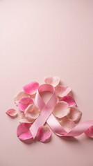 Obraz premium Pink ribbon and rose petals symbolizing breast cancer awareness and hope Outubro Rosa