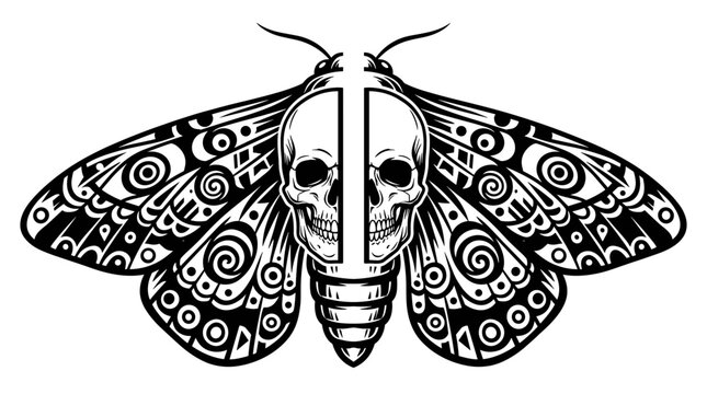 Intricate vector illustration of a skull embellished moth with decorative patterns