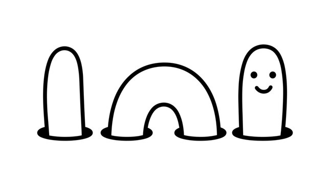 Charming minimalist doodle illustration featuring cute characters with smiling faces and simple shapes for creative projects