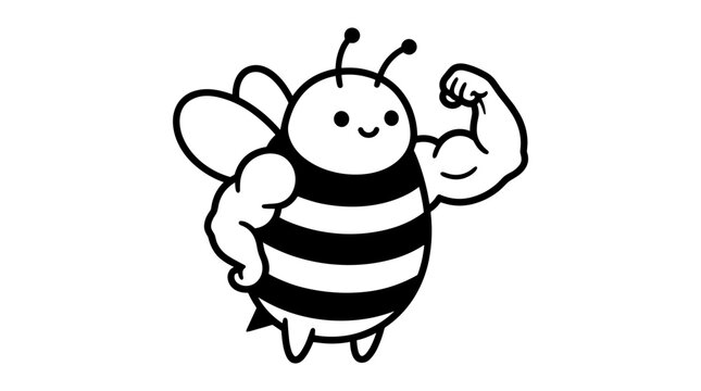 Cute and plump cartoon bee character flexing muscles ideal for fun designs and children's themes in graphic illustrations