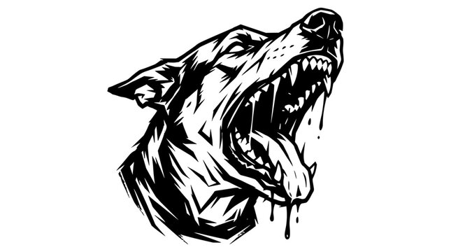 Fierce stylized vector illustration of a growling dog head