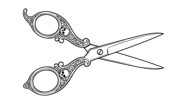 Vintage ornate pair of scissors with intricate design ideal for crafting illustration