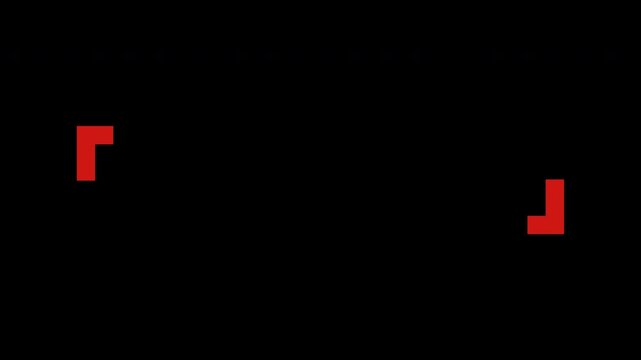 シンプルな真ん中の正方形が分裂して広がり、太くてワイドなカギ括弧のテキストスペースが現れるアニメーション　HD／4K・UHD(2160)　背景透過・アルファチャンネル(prores)　赤・レッド