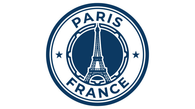Eiffel Tower Emblem, Paris France Stamp, Circular Logo Design