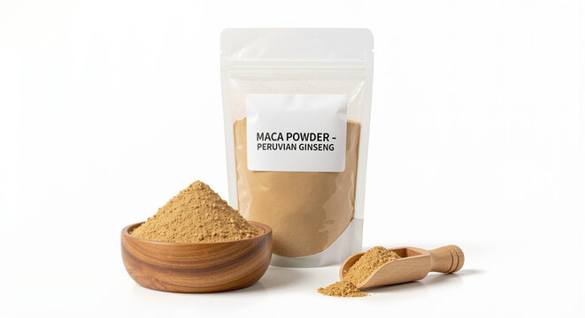 N-Acetyl Cysteine supplement powder in a wooden bowl and resealable plastic pouch for health and wellness dietary ingredient used in cooking and nutrition.