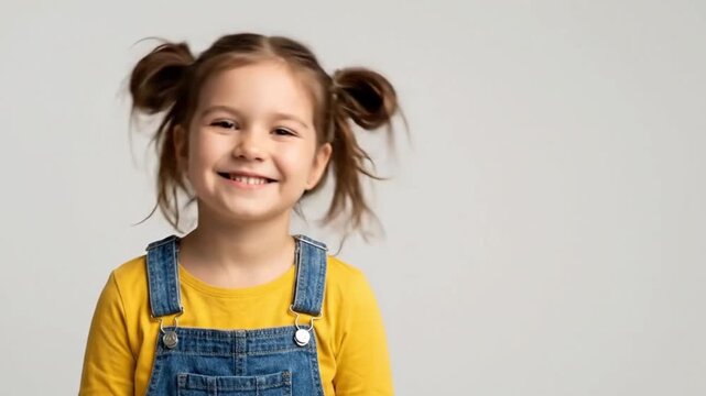 Cute little girl making a funny face and sticking out her tongue, looking directly at the camera against a white background.