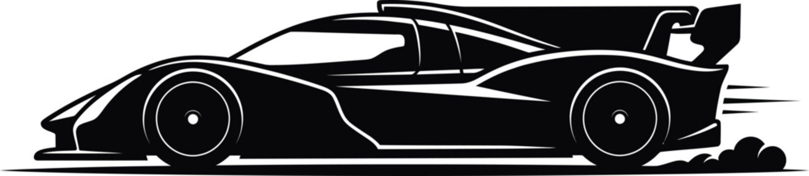 Le Mans Prototype Race Car Side View Silhouette High Speed Hypercar Vector Illustration