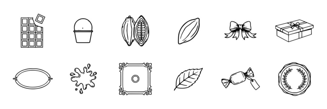Chocolates, a Collection of Luxury Packaging Illustrations and Icons in Line Art Style. Featuring Sweets, Candies, Dessert