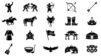 Obraz premium Mongolian Cultural Heritage and Naadam Festival Icon Set