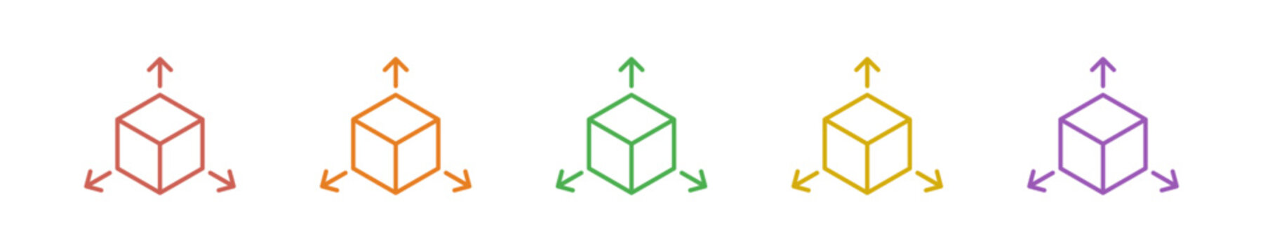 3D Move Tool Icon Set Multiple Style Collection. Vector Illustration Concept Designed In Line Colorful Style