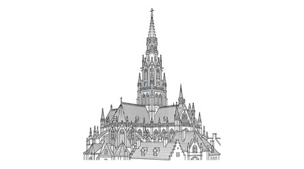 Fototapeta premium Gothic Church Steeple Tower Line Drawing