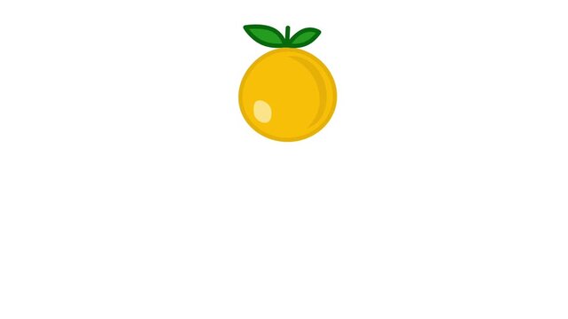 Animated orange fruit bouncing in a playful loop. Fresh citrus icon perfect for juice, healthy food, nutrition, and summer vitamin C content in flat cartoon style