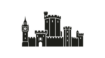 Medieval Castle Silhouette with Clock Tower © happy