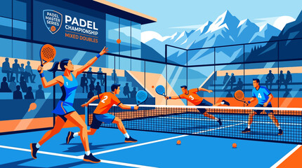 Obraz premium Dynamic Padel Championship Mixed Doubles Competition In The Mountains