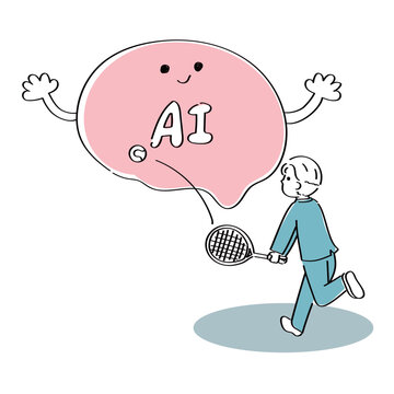 AIと壁打ちをするビジネスマン男性のかわいい手書きイラスト