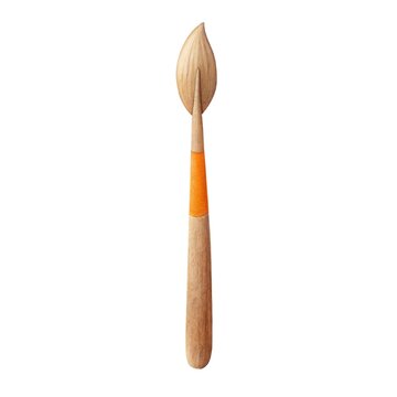 Watercolor illustration of an artist's wooden paintbrush with an orange accent isolated on a white background.