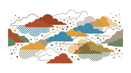 Obraz premium Abstract Cloud Landscape Illustration with Geometric Patterns and Earthy Tones