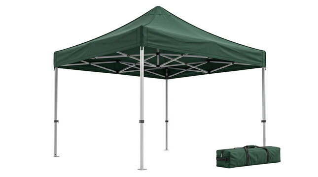 Green popup canopy tent without walls and bag isolated on white isolated on transparent background
