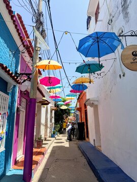 Cartagena Columbia 6-26-2026 Views of Getsemani neighborhood  located just outside Cartagena&rsquo;s walled historic center. Known for its vibrant street art, colorful colonial architecture, hanging flags, 