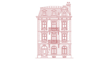 Elegant Parisian Building Facade Illustration, Classic Architecture, French Style © heru
