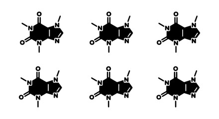 Fototapeta premium Caffeine Molecule Structure, Chemical Formula Vector Set, Organic Compound Science Icons