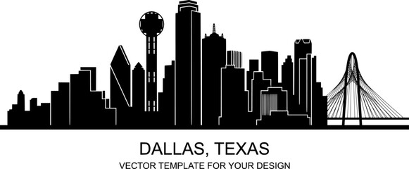 Fototapeta premium Dallas skyline horizontal banner. Dallas, Texas. Vector template for your design. Vector black silhouette. with white background