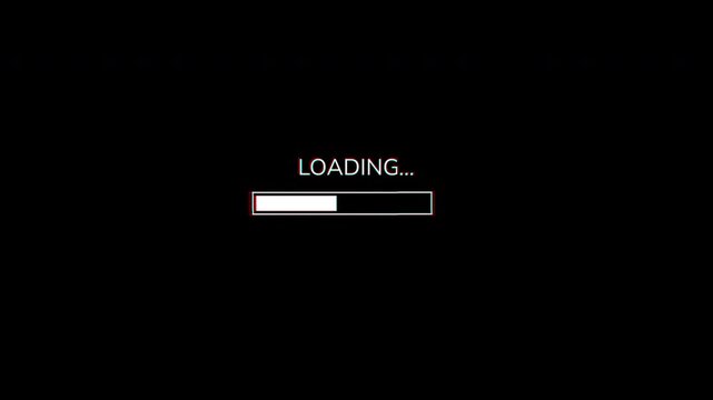 Animated Loading with glitch with glitch on transparent background, Glitch loading bar processing  animation, Retro tech terminal loading interface 4K