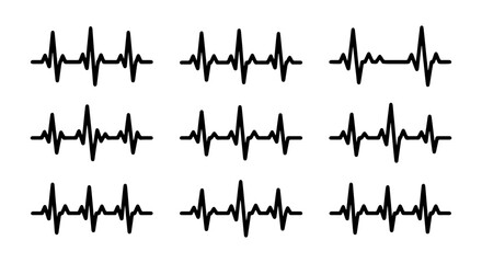 Obraz premium ECG Heartbeat Line Icons, Medical Pulse Wave Graphics, Cardiology Health Monitor Vector Set