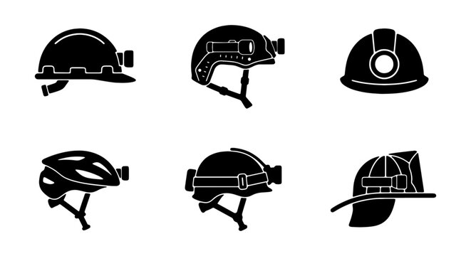 Safety Helmets Collection: Hard Hats, Mining Helmets, Firefighter Helmets, Vector Icons
