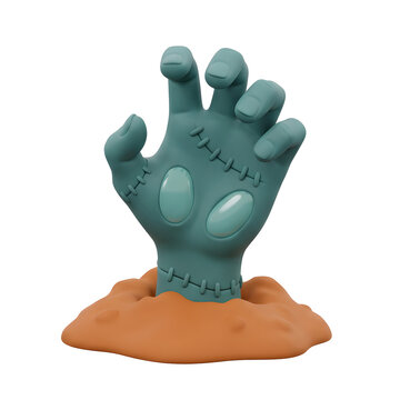 3D Render of a Teal Zombie Hand Emerging from Dirt