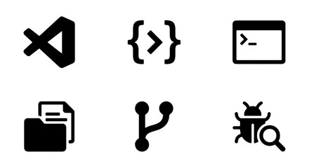 Fototapeta premium Software Development Icons: Code, Debugging, Version Control, Files, Terminal