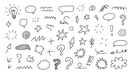 Fototapeta premium A collection of various speech bubbles and thought symbols are illustrated on paper.