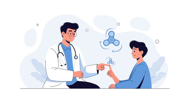 Doctor Demonstrates Fidget Spinner Therapy for Patient with ADHD or Anxiety