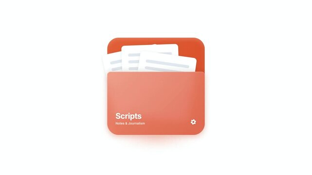 Minimalist orange folder icon containing document scripts for automation, isolated on white background