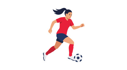 Obraz premium Womens football player sprinting with ball in a clean minimalist flat vector for sports media marketing