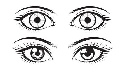 Fototapeta premium Detailed illustration of four human eyes with eyelashes and eyebrows on white