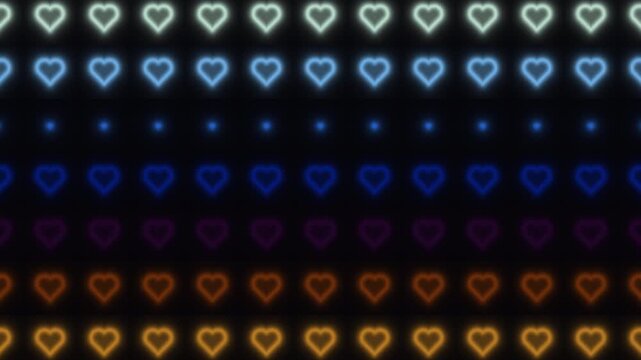 Colorful hearts pattern displaying bright lights in a row