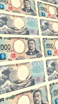 Vertical Japanese 1000 Yen Money Background Loop Animation Currency Cash Finance Business Footage