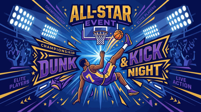 Dynamic Basketball Dunk Championship & Kick Night Event Illustration