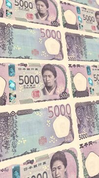 Vertical Japanese 5000 Yen Money Background Loop Animation Currency Cash Finance Business Footage