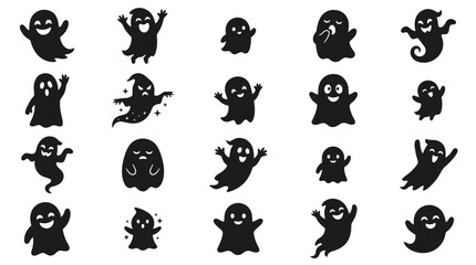 Obraz premium Collection of cute black ghost characters in playful and expressive poses