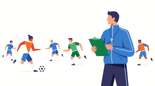 Professional soccer coach observing players during training session