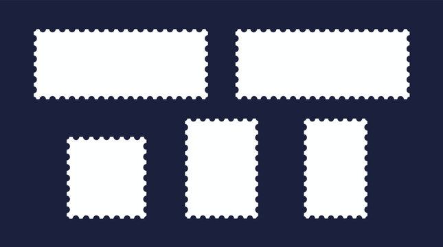 Collection of blank postage stamp frames with perforated edges perforated rectangle collection background template isolated minimalist